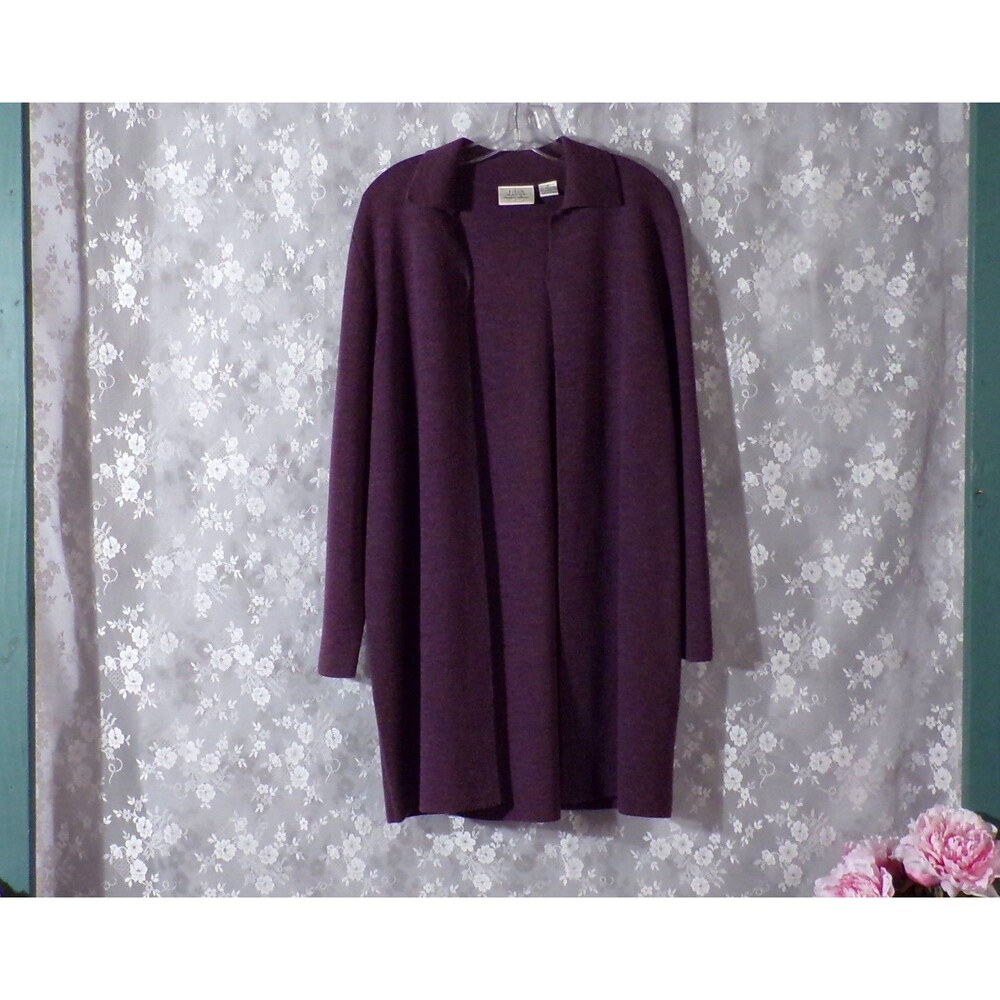 Vintage 90s Purple Wool Long Cardigan Sweater Whimsygoth Boho Grunge Cozy